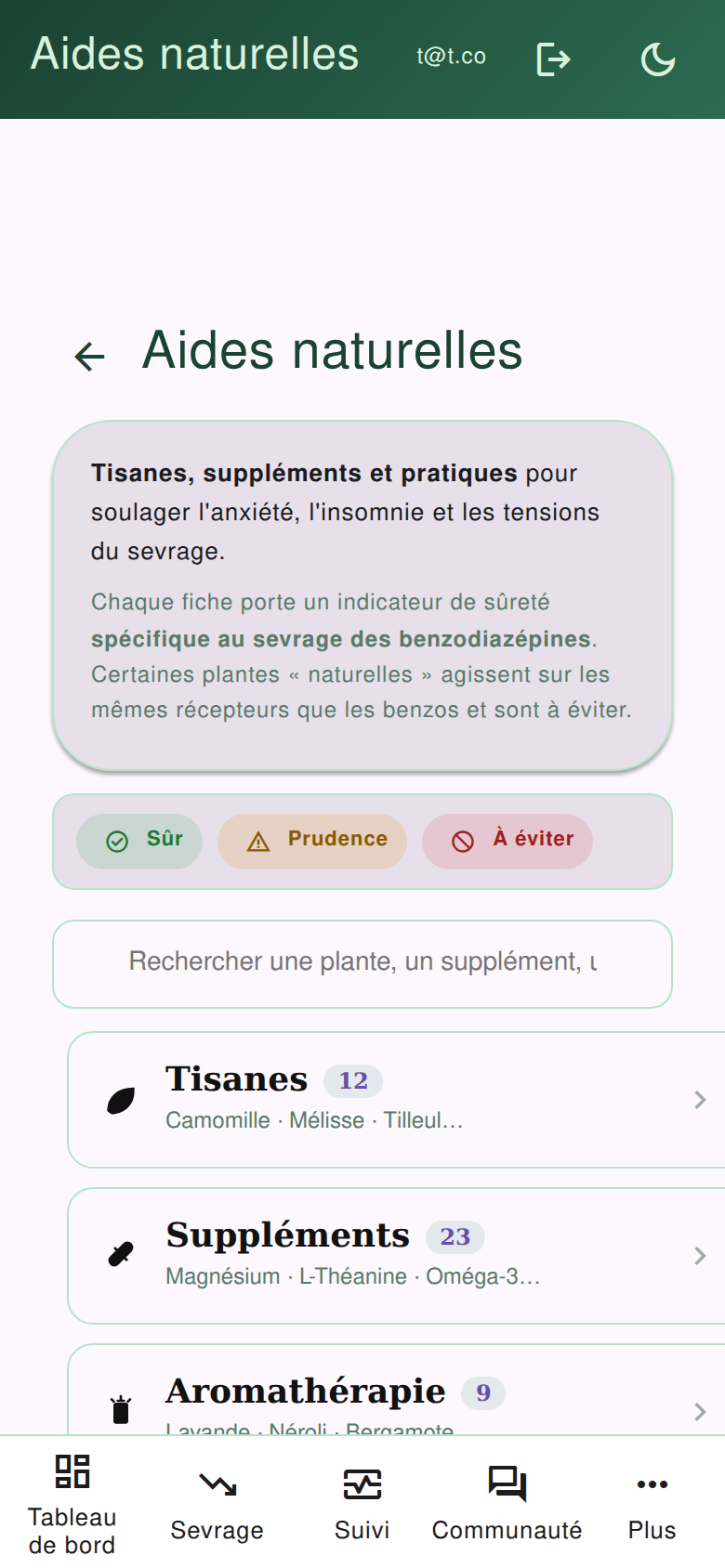 Aides naturelles groupées par catégorie